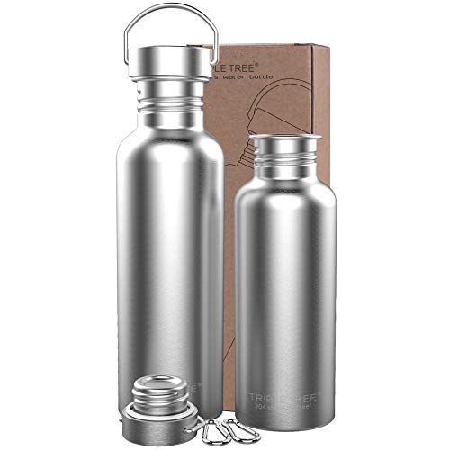 Product Cover TRIPLE TREE Uninsulated Single Walled Stainless Steel Sports Water Bottle 18/8 for Cyclists, Runners, Hikers, Beach Goers, Picnics, Camping - BPA Free (34 Ounces)