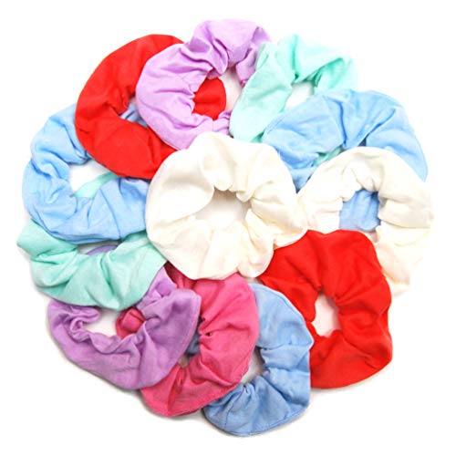Product Cover Luxxii Fancy Pastel Colorful Cotton Scrunchies Ponytail Holder Elastic Hair Bands 4 inch (Pastel Scrunchies, 12 Count)
