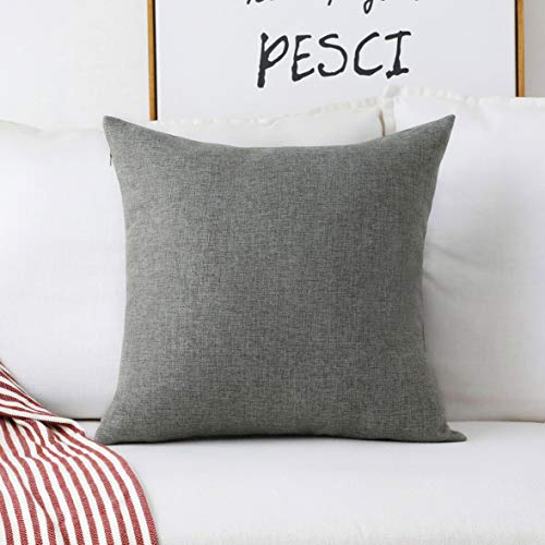 Product Cover Home Brilliant Decorative Pillow Case Burlap Soft Solid Linen Euro Sham Throw Pillow Cover for Couch, 24x24(60cm), Dark Grey