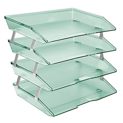 Product Cover Acrimet Facility 4 Tier Letter Tray Side Load Plastic Desktop File Organizer (Clear Green Color)