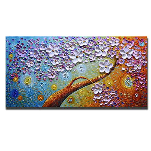 Product Cover Asdam Art Paintings- 24x48 inch Flower Canvas Painting Hand Painted 3D Abstract Canvas Large Wall Art for Living Room Purple