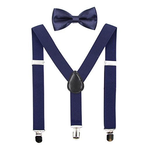 Product Cover Hanerdun Kids Suspender Bowtie Sets Adjustable Suspender With Bow Ties Gift Idea For Boys And Girls, Navy Blue, One Size
