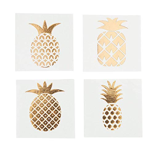 Product Cover Fun Express Pineapple Gold Foil Tattoo Assortment (72 Pcs) Stylish Shine Sparkle, multi-colored, One Size