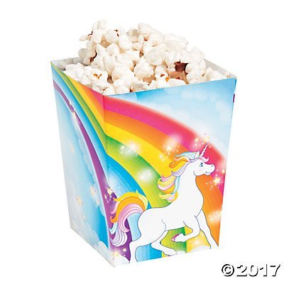 Product Cover Fun Express Mini Unicorn Popcorn Treat Boxes 24 Pack Rainbow Magical Sparkle Snack Paper Box For Kids Birthday Party Favor Supplies Decorations