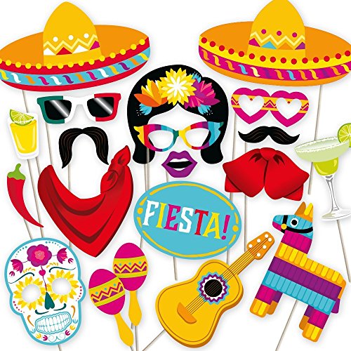 Product Cover Fiesta Photo Booth Props by PartyGraphix. Perfect for Mexican Photo Booth Props Stand. Fiesta Party Supplies. Kit Includes 32 Pieces.