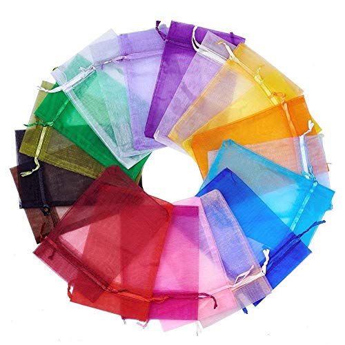 Product Cover Wuligirl 100 PCS 5X7 inches Blend Color Drawstring Organza Bag Wedding Baby Shower Party Candy Jewelry Pouches Bags (100 pcs Mix, 5X7
