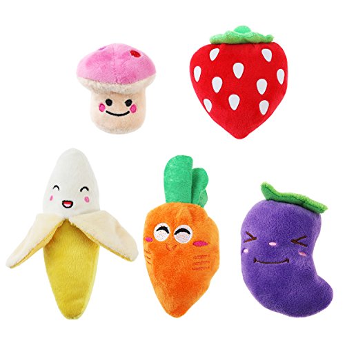 Product Cover UEETEK Squeaky Dog Toys for Small Dogs Fruits and Vegetables Plush Puppy Dog Toys (A pack of 5)