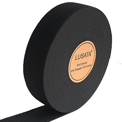 Product Cover lusata 1 inch Wide Black Knit Elastic Spool Heavy Stretch High Elasticity Knit Elastic Band 10 Yard