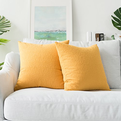 Product Cover Kevin Textile Decor Velvet Throw Pillow Covers, Striped Decorative Pillow Case Handmade Cushion Cover for Couch, 18x18 inches,2 Pieces,Primrose Yellow