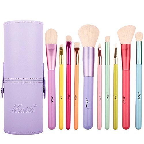 Product Cover Matto Makeup Brushes 10-Pieces Colorful Wood Handles Synthetic Hairs Makeup Brush Set with Cosmetic Brush Holder