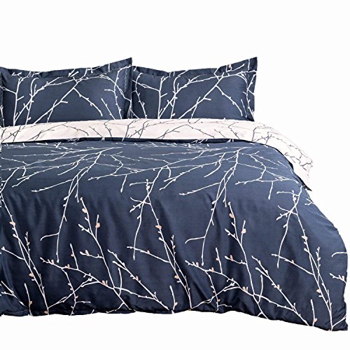 Product Cover Bedsure Duvet Cover Set with Zipper Closure-Branch and Plum Blue Printed Pattern,King (104x90 inches)-3 Pieces (1 Duvet Cover + 2 Pillow Shams)-110 GSM Ultra Soft Microfiber
