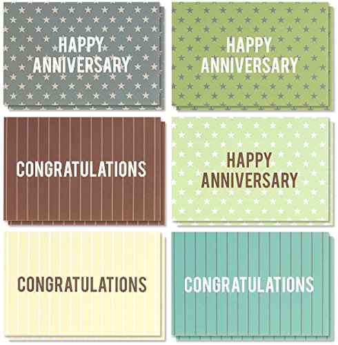 Product Cover Best Paper Products 36 Pack Anniversary Cards and Congratulations Cards - Blank Greeting Cards - Greeting Cards Bulk Assorted Cards - Star and Stripe Designs, Envelopes Included, 4 x 6 Inches