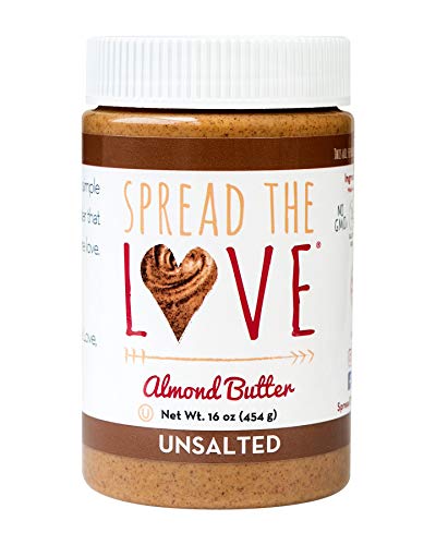 Product Cover Spread The Love UNSALTED Almond Butter, 16 Ounce (All Natural, Vegan, Gluten-free, Creamy, No added salt, No added sugar, No palm fruit oil, Not pasteurized with PPO)