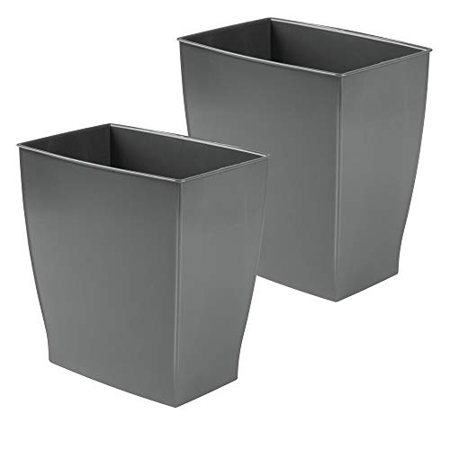 Product Cover mDesign Rectangular Trash Can Wastebasket, Small Garbage Container Bin for Bathrooms, Powder Rooms, Kitchens, Home Offices - Shatter-Resistant Plastic, 2 Pack - Slate Gray