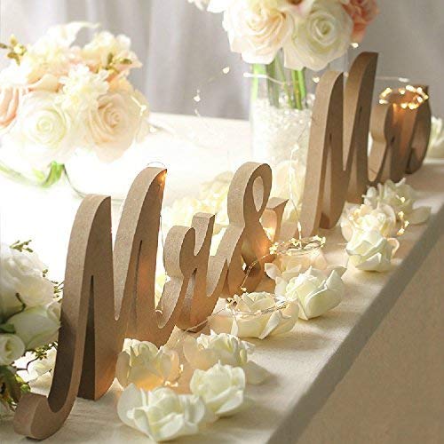 Product Cover Haperlare Modern Vintage Style Wooden Mr and Mrs Sign Rustic Mr & Mrs Letters Wedding Signs for Wedding Table,Photo Props,Party Table,Top Dinner,Rustic Wedding Decorations, Wood color