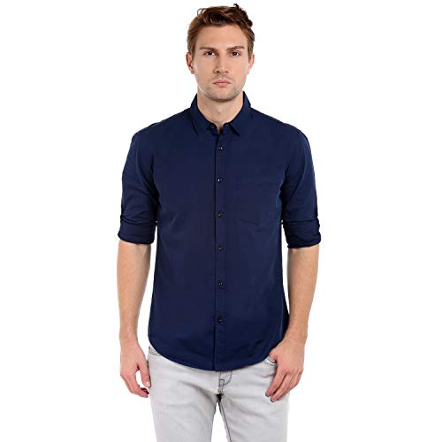 Product Cover Dennis Lingo Men's Cotton Navyblue Solid Casual Shirt