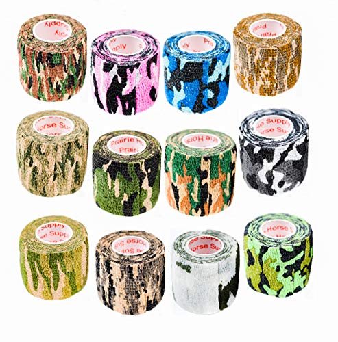 Product Cover 2 Inch Vet Wrap Tape Self Adhesive Medical Bandage Free Bonus Rolls (Assorted Camo) (10 Pack Plus 2 Free Rolls) Self Adherent Cohesive First Aid Sport Flex Wrist Ankle Knee Sprains and Swelling