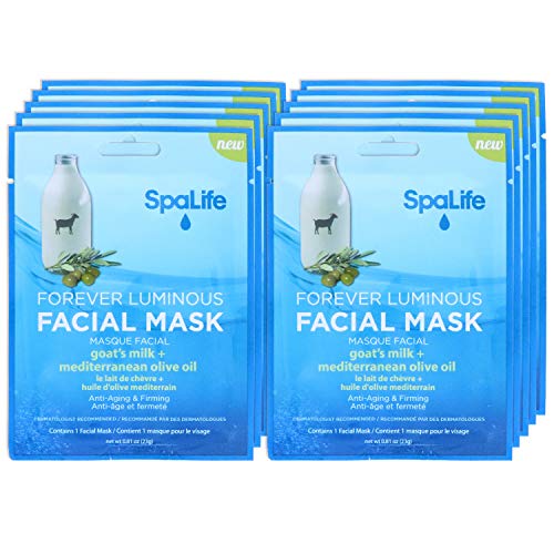 Product Cover SpaLife Hydrating, Purifying, Anti-Aging, Detoxifying and Soothing Korean Facial Masks - 10 Masks (Goat's Milk + Mediterranean Olive Oil)