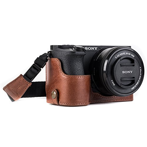 Product Cover MegaGear MG1204 Sony Alpha A6500 Ever Ready Genuine Leather Camera Half Case & Strap with Battery Access, Dark Brown