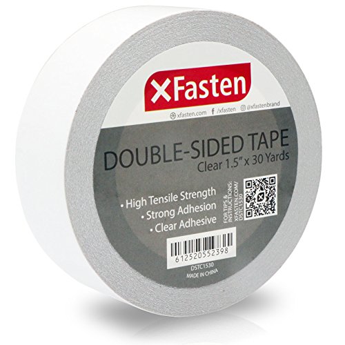 Product Cover XFasten Double Sided Tape Clear, Removable, 1.5-Inch by 30-Yards, Single Roll Ideal as a Gift Wrap Tape, Holding Carpets, and Woodworking