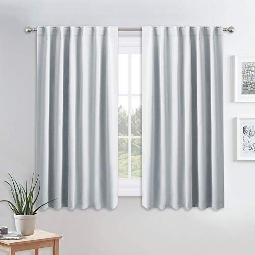 Product Cover PONY DANCE Room Darkening Curtains - Thermal Insulated Draperies Light Block Curtain Drapes with Back Tab Energy Saving for Kitchen, 52 Wide x 54 Long, Greyish White, 2 Pieces