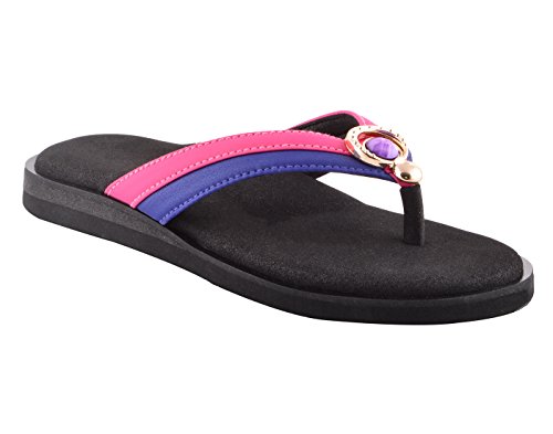 Product Cover DIA ONE Orthopedic Sandal Rubber Sole MCP Insole Diabetic Footwear for Women (Black Multicolor Ring Top Dia_65)