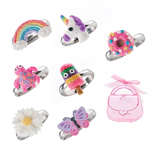 Product Cover minihope Adjustable Rings Set for Little Girls - Colorful Cute Unicorn Butterfly Rings for Kids, Children's Jewelry Set of 7