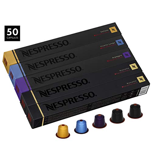Product Cover Nespresso Capsules OriginalLine, Decaffienato Variety Pack, from Mild to Medium to Dark Roast Espresso Coffee, 50 Count Coffee Pods, Brews 1.35 oz