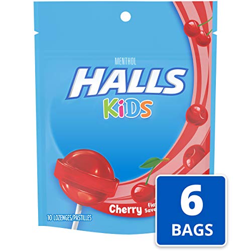 Product Cover Halls Kids Cherry Cough and Sore Throat Pops - for Children - 60 Pops (6 bags of 10 Pops)