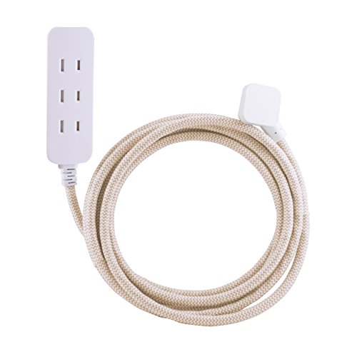 Product Cover Cordinate Designer 3 Polarized Outlet Extension Cord with Surge Protection, Brown Braided Décor Fabric Cord, 10 ft, Low-Profile Plug with Tamper Resistant Safety Outlets, 37913