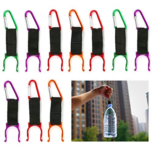 Product Cover Water Bottle Clip Buckle Holder, 10 PCS Portable Colorful Bottle Carabiner Holder Hook with D-Ring Hook for Camping Hiking Traveling with Emergency Aluminum Whistle by DomeStar