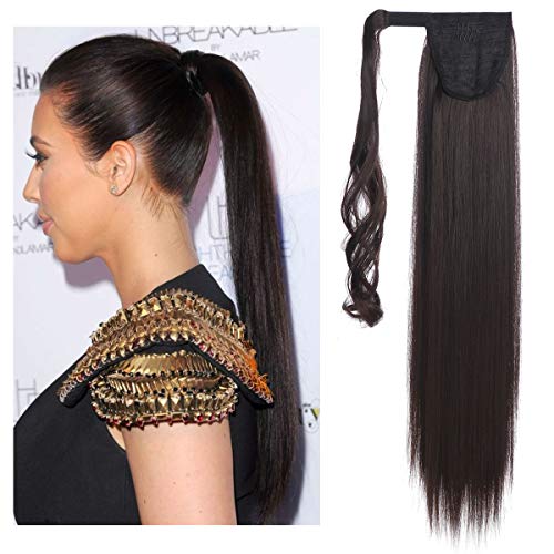 Product Cover SARLA Straight Long Ponytail Hair Extension Clip in Wrap Around Synthetic Black Fake Pony Tail Hairpiecs Hair Piece For Women Heat-Resisting Fiber 24