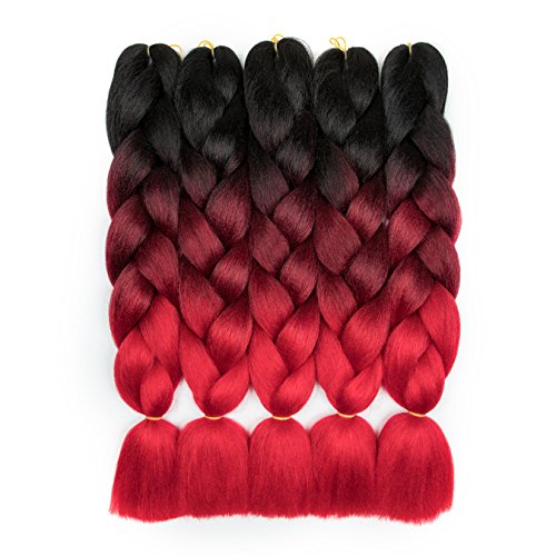 Product Cover Alissa 24Inch 5pcs Black-Wine Red-Red Ombre Kanekalon Jumbo Braiding Hair Extensions Syntehtic Hair High Temperature Braids