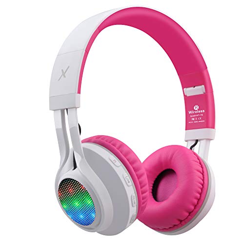 Product Cover Riwbox WT-7S Bluetooth Headphones Light Up, Foldable Stero Wireless Headset with Microphone and Volume Control for PC/Cell Phones/TV/iPad (Pink)