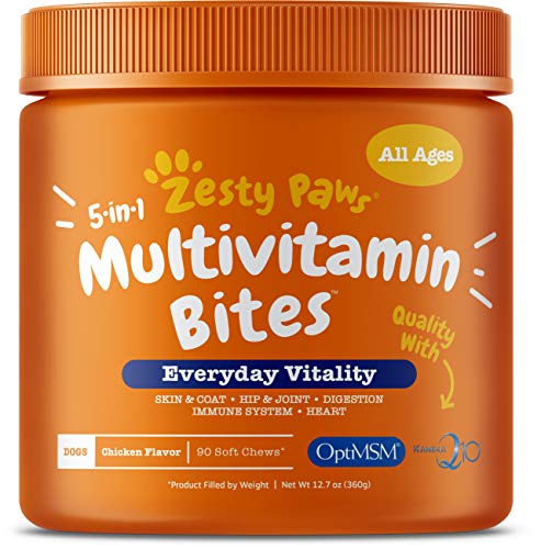 Product Cover Zesty Paws Multivitamin Treats for Dogs - Glucosamine Chondroitin for Joint Support + Digestive Enzymes & Probiotics - Grain Free Dog Vitamin for Skin & Coat + Immune Health - Chicken Flavor - 90ct