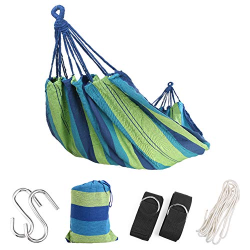 Product Cover Extra Long Brazilian Double Camping Hammock with Tree Straps and Rope with Max 475 lbs Capacity, Soft Woven Cotton Portable 2 Person Hammock for Indoor Outdoor Backpacking Beach Backyard Hiking