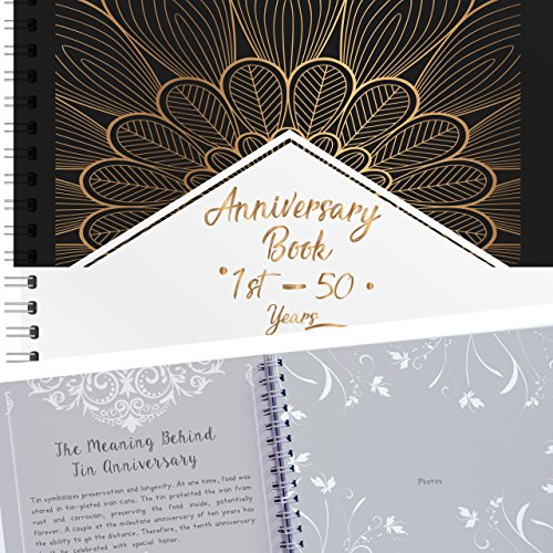 Product Cover Anniversary Book - A Hardcover Wedding Memory Album To Document Wedding Anniversaries From The 1st To 50th Year - Unique Couple Gifts For Him & Her - Personalized Marriage Presents For Husband & Wife