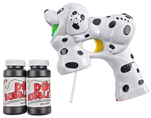 Product Cover Adorable Bubble Gun for Kids Unique LED & Barking Sound Effects | Bubble Solution Fluid Included | Light Up Bubble Shooter | Summer Outdoor Toy for Boys & Girls (Dalmatian)