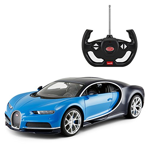 Product Cover Licensed RC Car 1:14 Scale Bugatti Chiron | Rastar Radio Remote Control 1/14 RTR Super Sports Car Model Blue