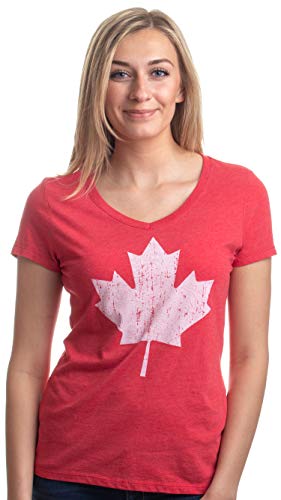 Product Cover Canada Pride | Vintage Style, Retro Canadian Maple Leaf Women's V-Neck T-Shirt-(Vneck,M) Heather Red
