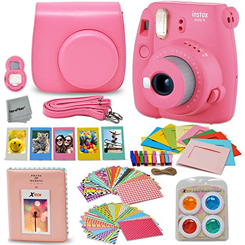 Product Cover Fujifilm Instax Mini 9 Instant Fuji Camera (Flamingo Pink) + Accessories Bundle + Custom Matching Case w/Neck Strap + Photo Album + Assorted Frames + 4 Color Filters + 60 Sticker Frames + More