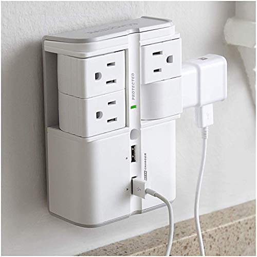 Product Cover ECHOGEAR On-Wall Surge Protector with 4 Pivoting AC Outlets & 2 USB Ports - Packs 1080 Joules of Surge Protection & Installs On Existing Outlets to Protect Your Gear & Increase Outlet Capacity