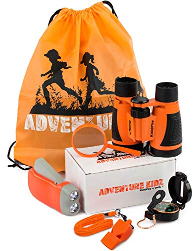 Product Cover Adventure Kidz - Outdoor Exploration Kit, Children's Toy Binoculars, Flashlight, Compass, Whistle, Magnifying Glass, Backpack. Great Kids Gift Set for Camping, Hiking, Educational and Pretend Play.