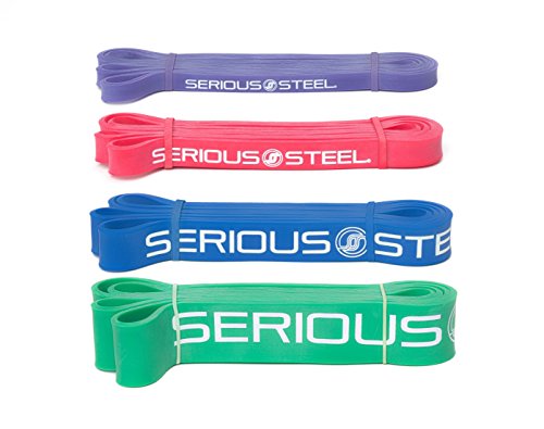 Product Cover Serious Steel Assisted Pull-Up Band, Resistance & Stretch Band | Powerlifting Bands | Pull-up and Band Set - Purple, Red, Blue, Green (4-Band Set)