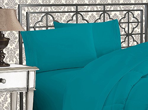 Product Cover Elegant Comfort 1500 Thread Count Wrinkle & Fade Resistant Egyptian Quality Ultra Soft Luxurious 4-Piece Bed Sheet Set with Deep Pockets, California King Turquoise