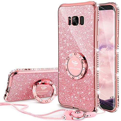 Product Cover Galaxy S8 Plus Case, Glitter Luxury Cute Phone Case for Women Girls with Kickstand, Bling Diamond Rhinestone Bumper with Ring Stand Compatible with Galaxy S8 Plus Case for Girl Women - Rose Gold