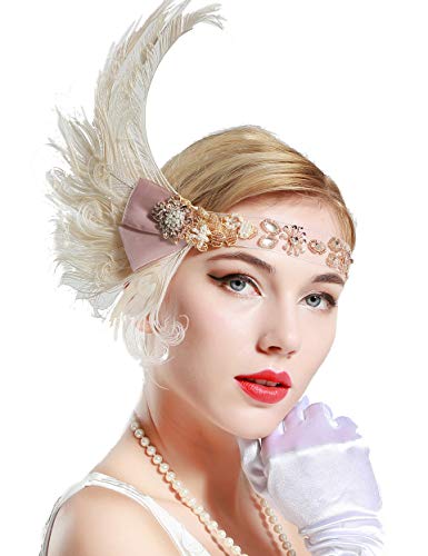 Product Cover BABEYOND 1920s Flapper Headpiece 20s Peacock Feather Headband Crystal Great Gatsby Headband 1920s Flapper Gatsby Hair Accessories