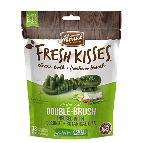 Product Cover Merrick Fresh Kisses Coconut Oil + Botanicals Extra Small Brush Dental Dog Treat  - Medium Bag (33 Ct)