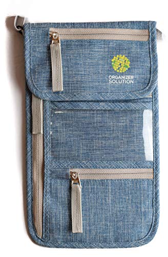 Product Cover Passport Wallet by Organizer Solution, Family Passport Holder with Rfid, Neck Stash (Blue Denim)