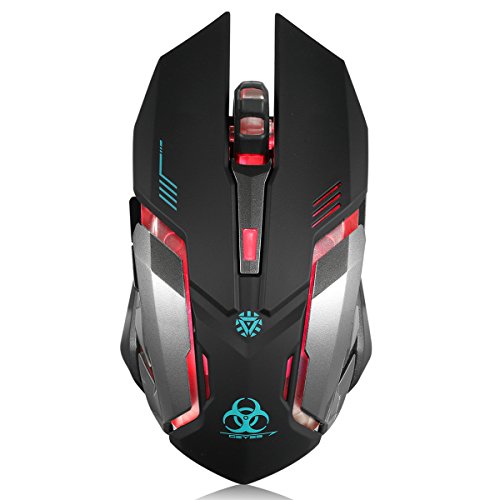 Product Cover Wireless Gaming Mouse, VEGCOO C8 Silent Click Wireless Rechargeable Mouse with Colorful LED Lights and 2400/1600/1000 DPI 400mah Lithium Battery for Laptop and Computer (C9 Black)